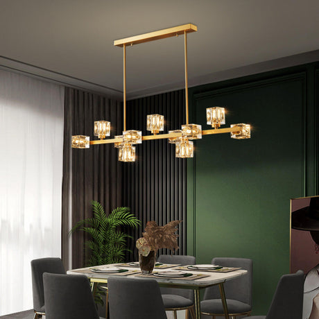 11-Light Luxury Gold and Crystal Square Island Light Image - 1