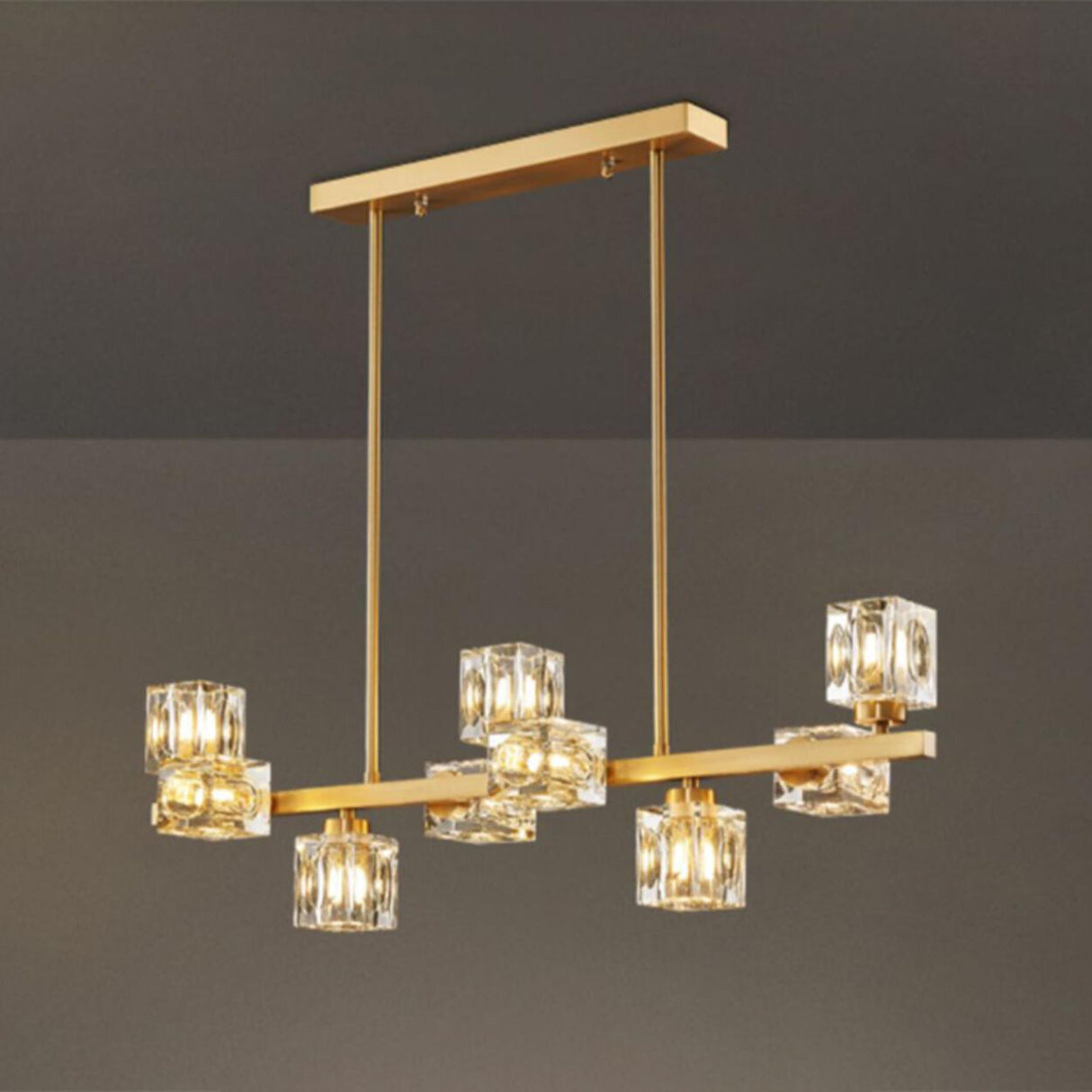 11-Light Luxury Gold and Crystal Square Island Light Image - 4