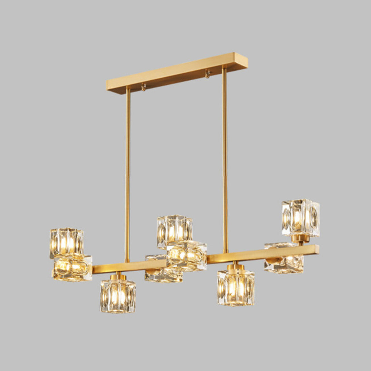 11-Light Luxury Gold and Crystal Square Island Light Image - 7