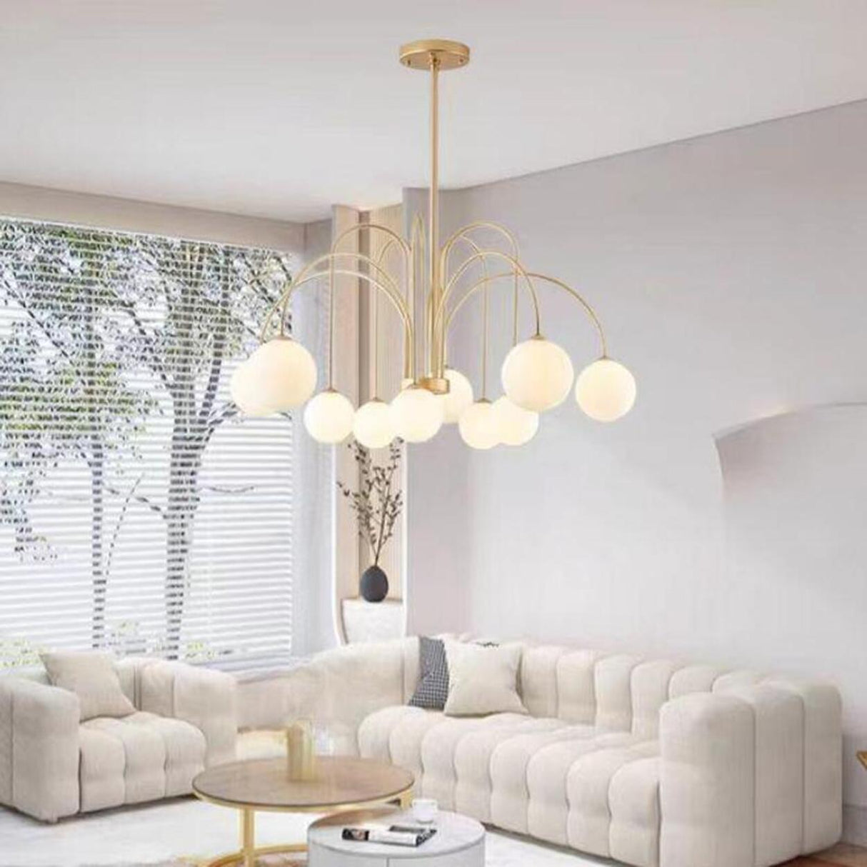 12-Light Modern Gold Globe Bulb Chandelier Light Image - 4