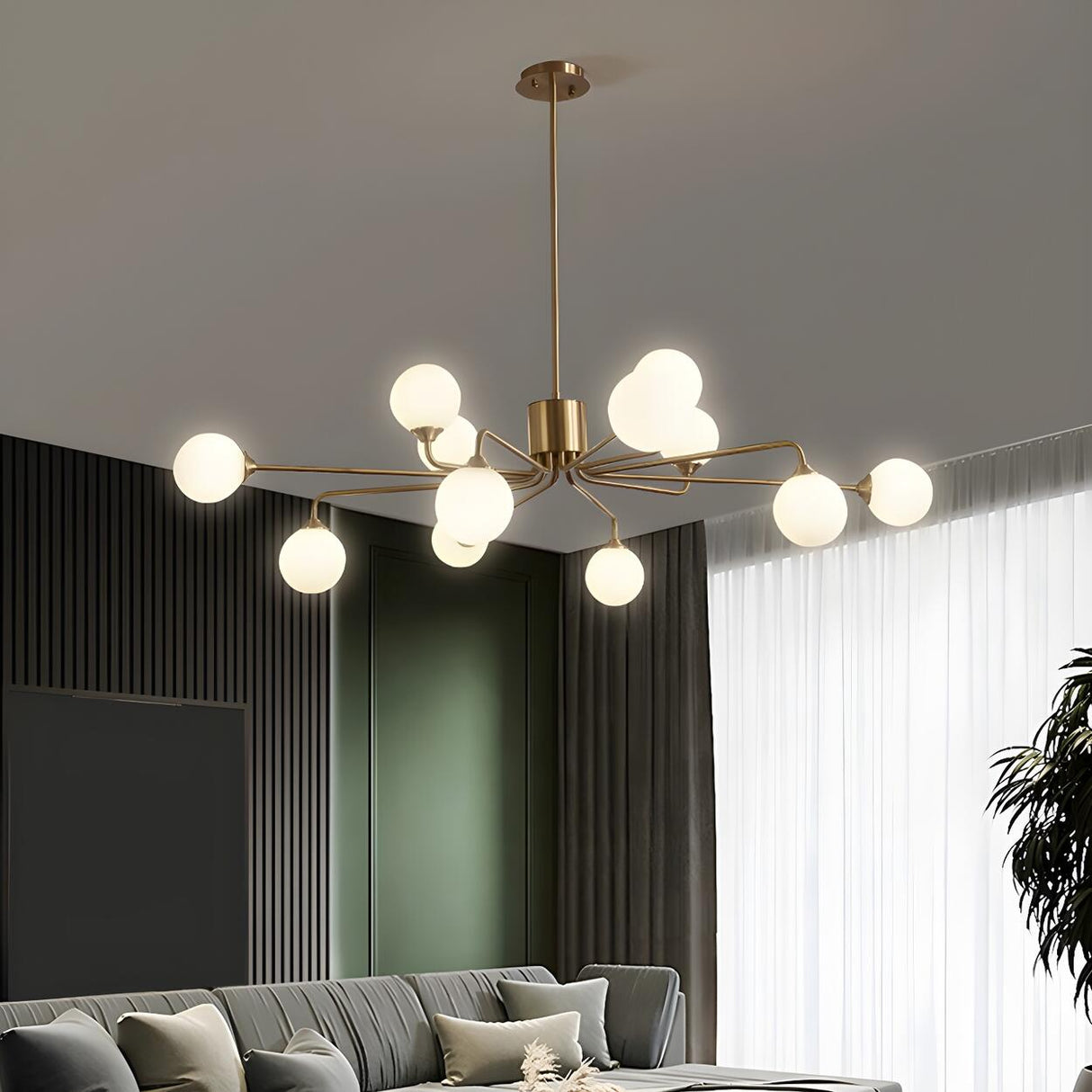 12-Light Modern Gold White Globe Chandelier Image - 1