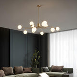 12-Light Modern Gold White Globe Chandelier Image - 2