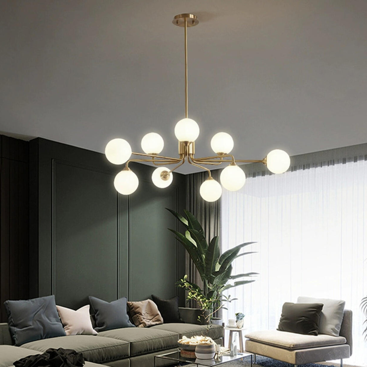 12-Light Modern Gold White Globe Chandelier Image - 3