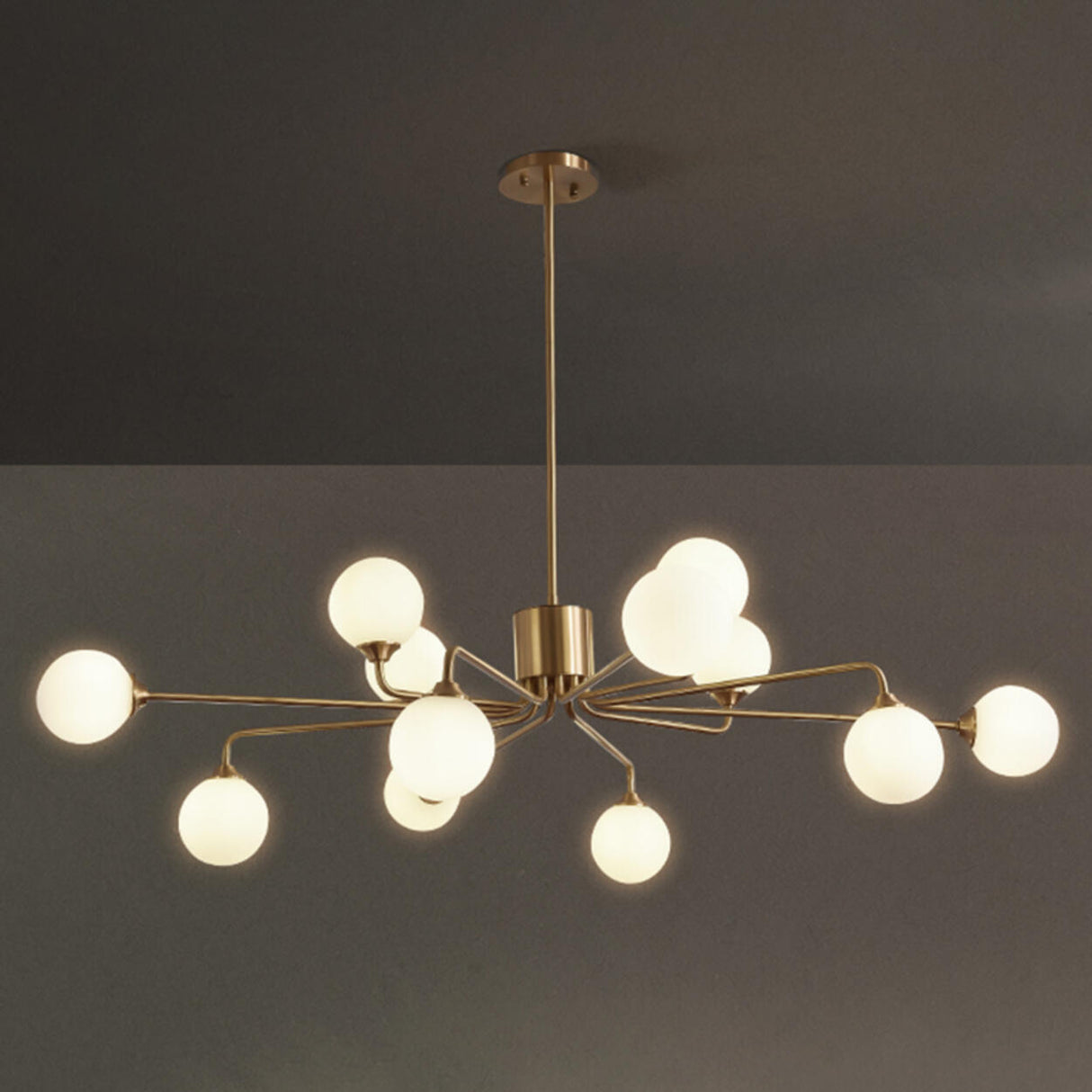 12-Light Modern Gold White Globe Chandelier Image - 7