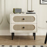 2-Drawer Rectangular Leatherette Off-White Nightstand Image - 3