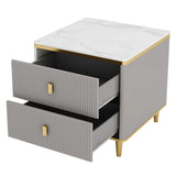 2 Drawers Square Sintered Stone Chalk Parlor Side Table Image - 7