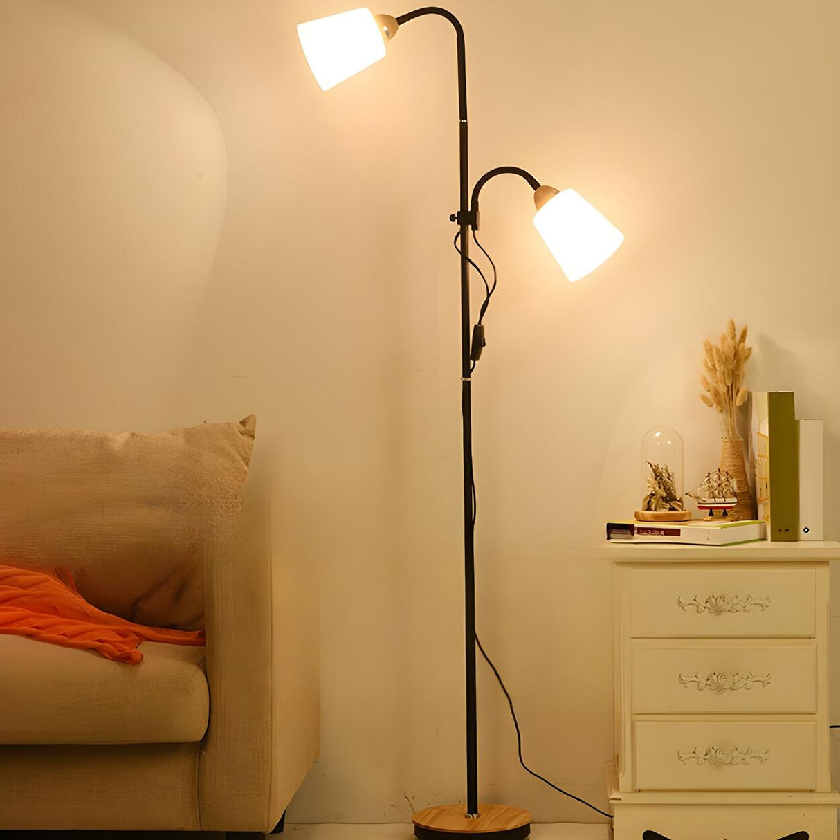 2-Light Adjustable Black Cylinder Metal Floor Lamp Image - 1