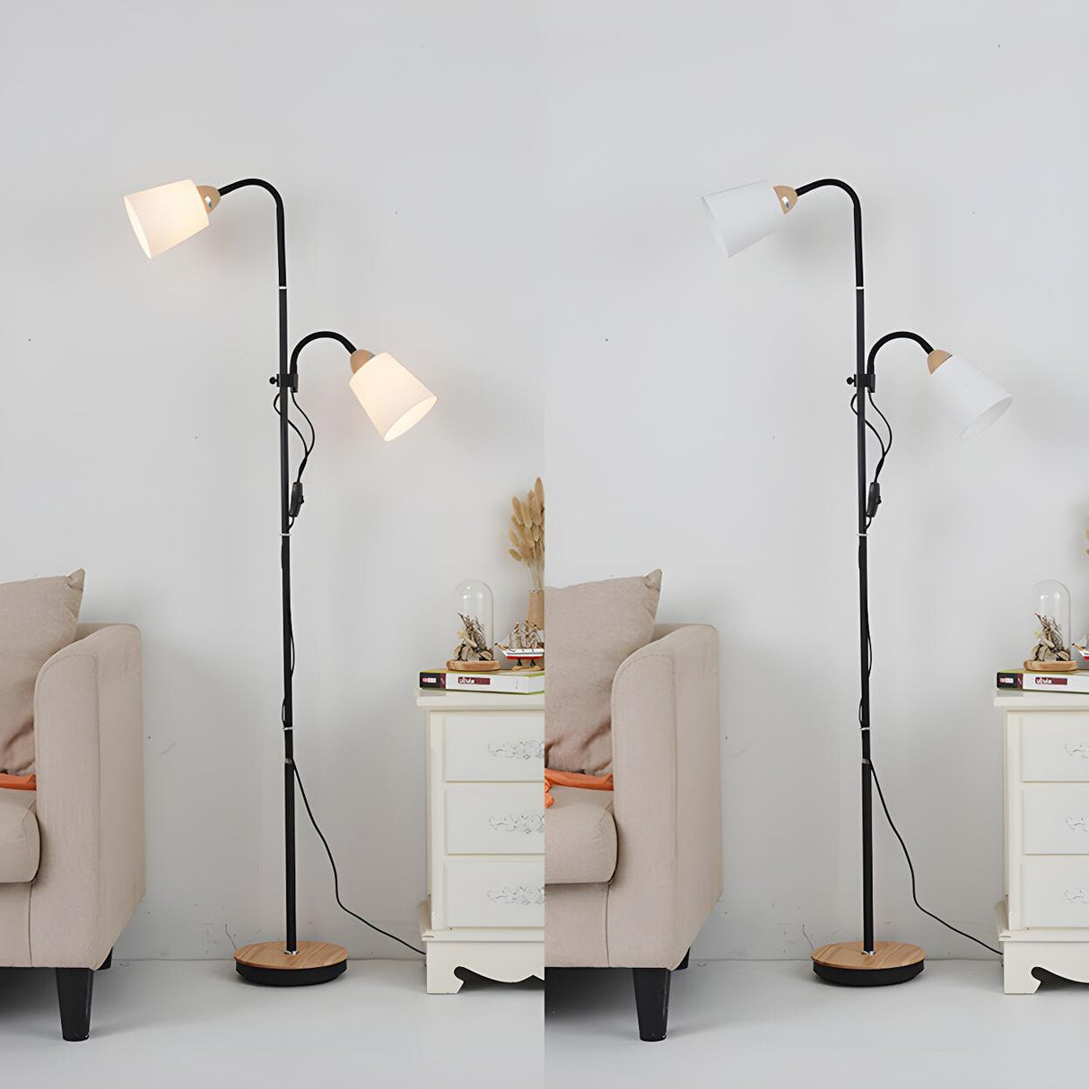 2-Light Adjustable Black Cylinder Metal Floor Lamp Image - 2