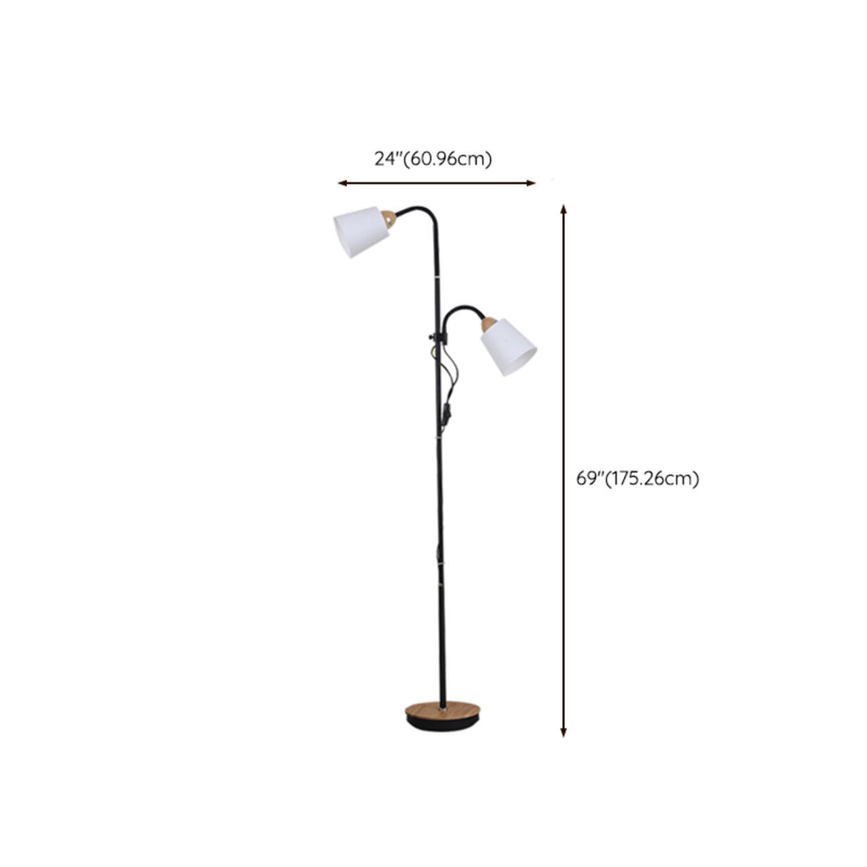 2-Light Adjustable Black Cylinder Metal Floor Lamp 