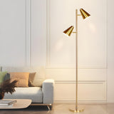 2-Light Adjustable Cone Gold Modern Metal Floor Lamp Image - 1