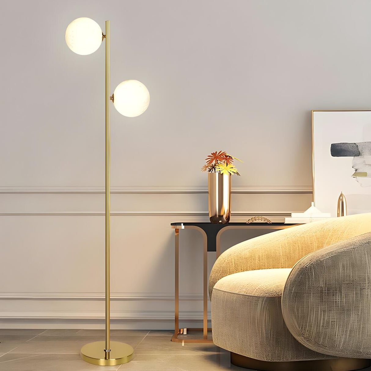 2-Light Adjustable Cone Gold Modern Metal Floor Lamp Image - 6