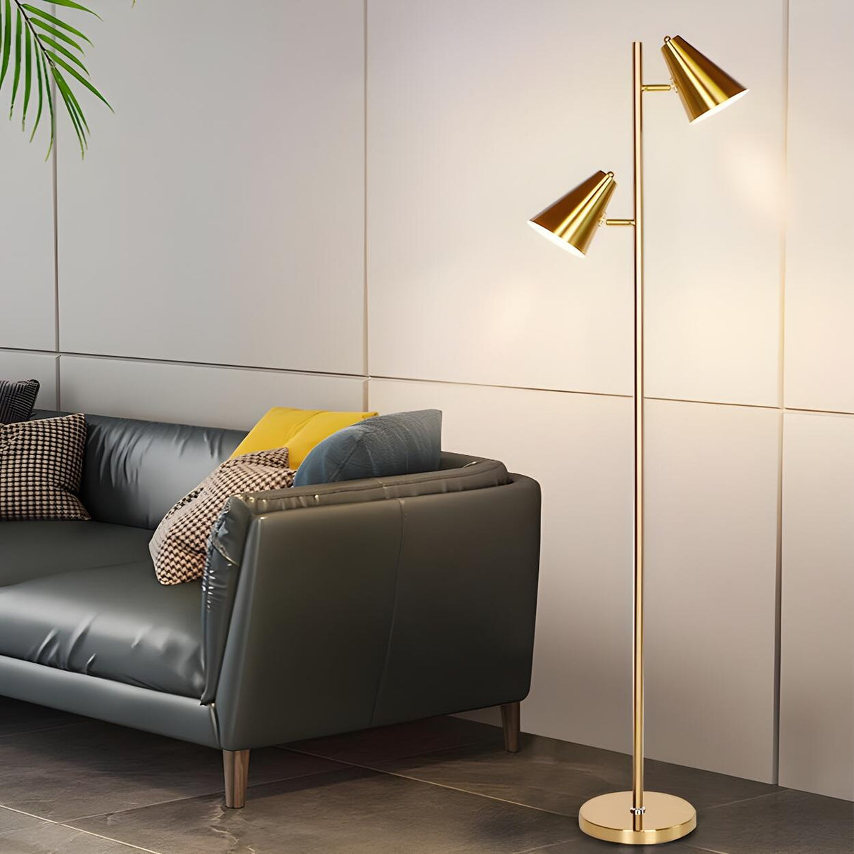 2-Light Adjustable Cone Gold Modern Metal Floor Lamp Image - 7