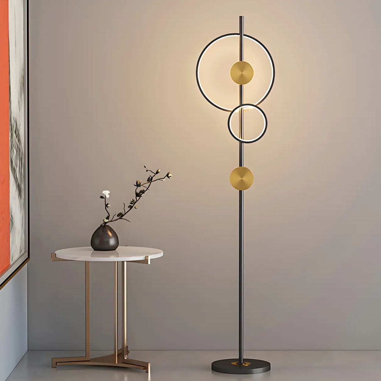 2-Light Artistic Circular Acrylic and Metal Floor Lamp Image - 1