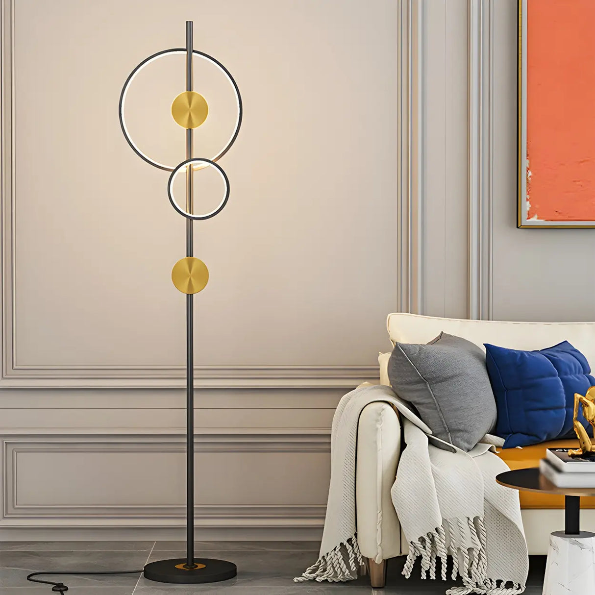 2-Light Artistic Circular Acrylic and Metal Floor Lamp Image - 10