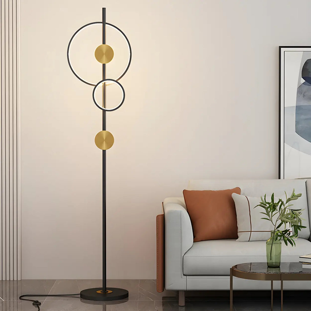 2-Light Artistic Circular Acrylic and Metal Floor Lamp Image - 11