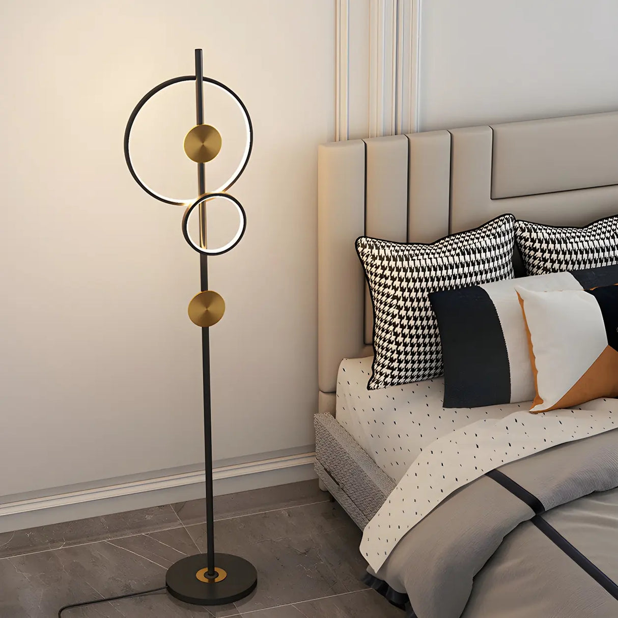 2-Light Artistic Circular Acrylic and Metal Floor Lamp Image - 3