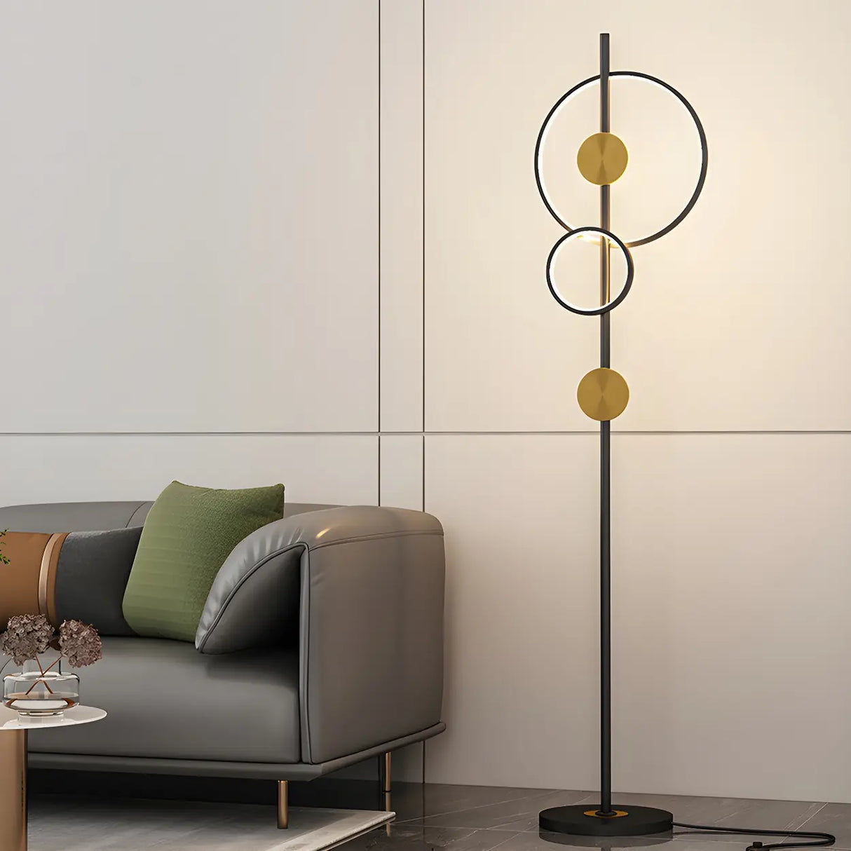 2-Light Artistic Circular Acrylic and Metal Floor Lamp Image - 4