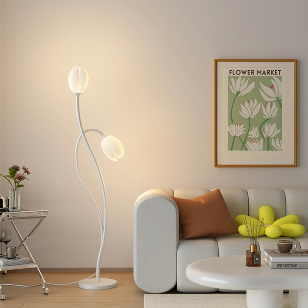 2-Light Bedroom Elegant Tulip Metal Floor Lamp Image - 3