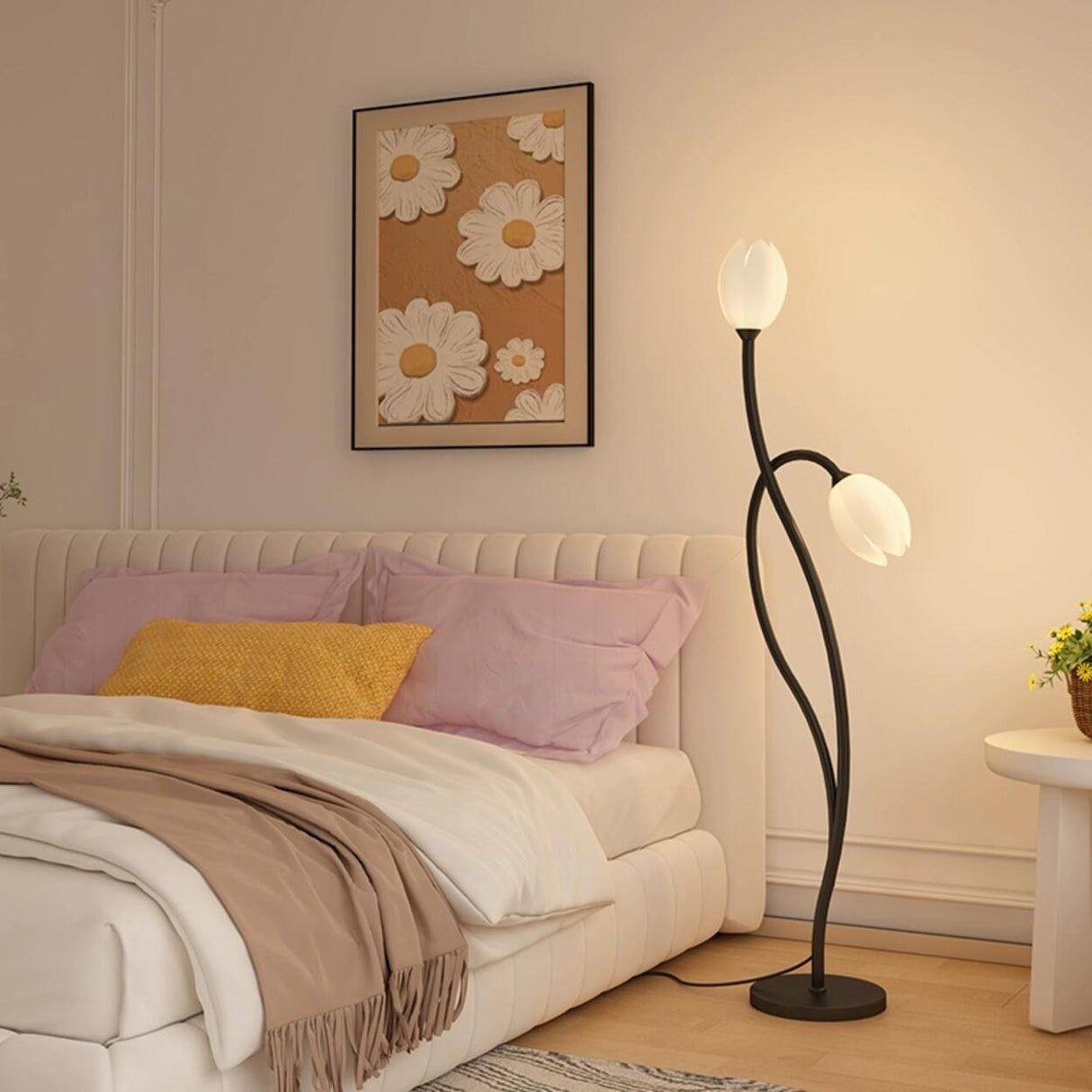 2-Light Bedroom Elegant Tulip Metal Floor Lamp Image - 4