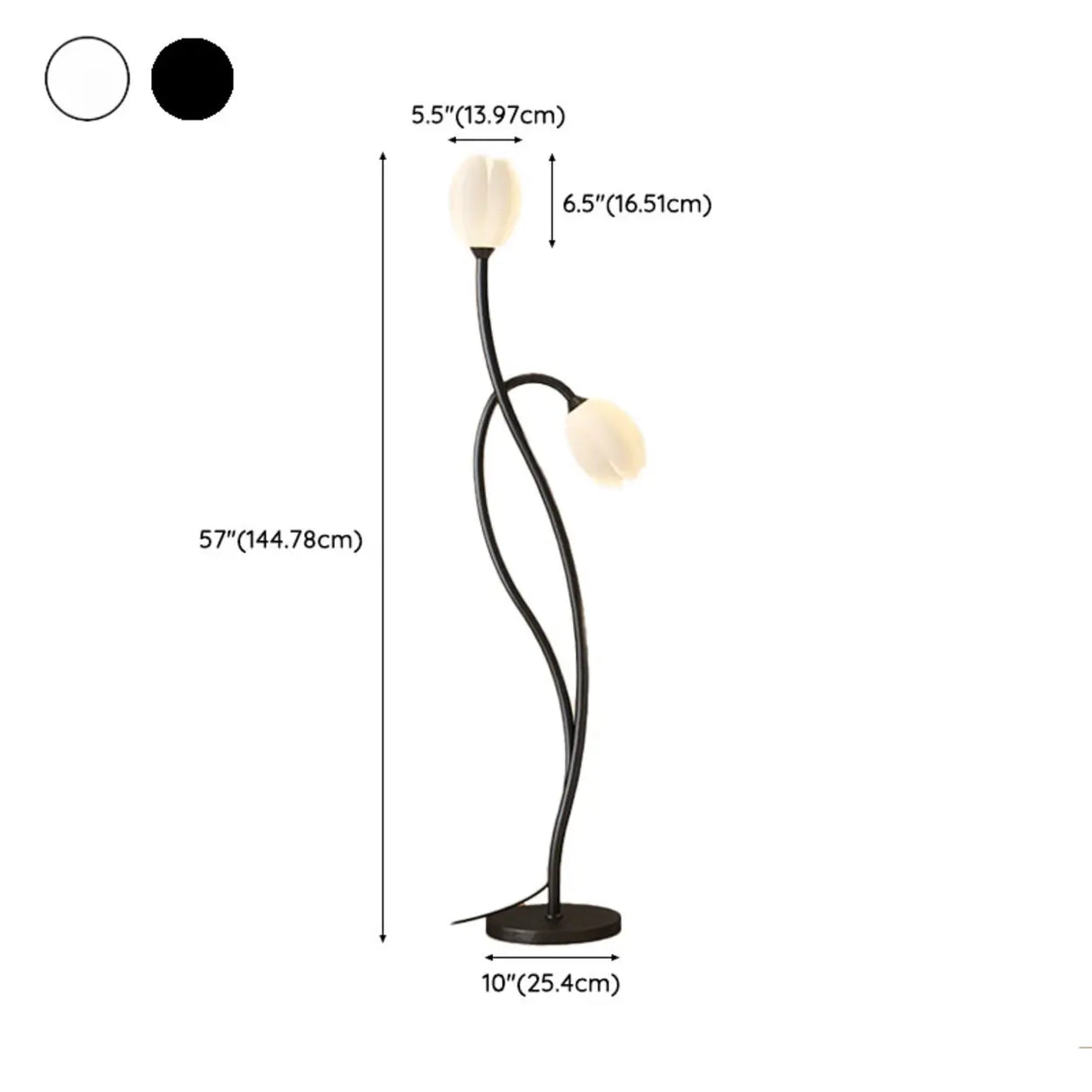 2-Light Bedside Black Tulip-Shaped Metal Floor Lamp 