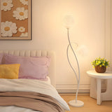 2-Light Bedside Black Tulip-Shaped Metal Floor Lamp Image - 7