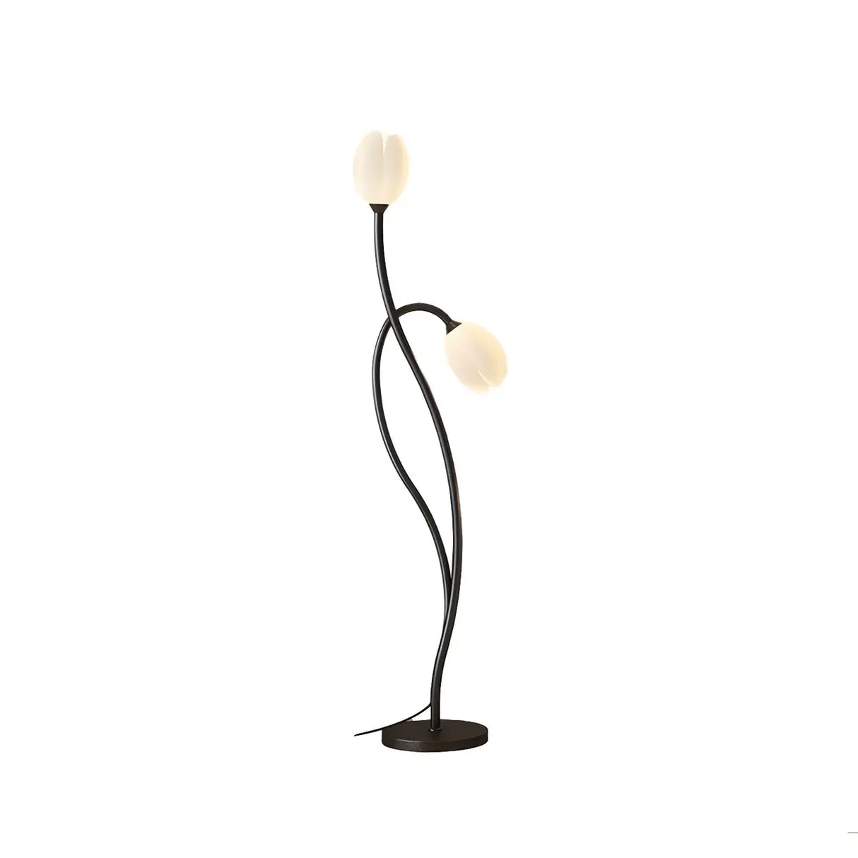 2-Light Bedside Black Tulip-Shaped Metal Floor Lamp Image - 8