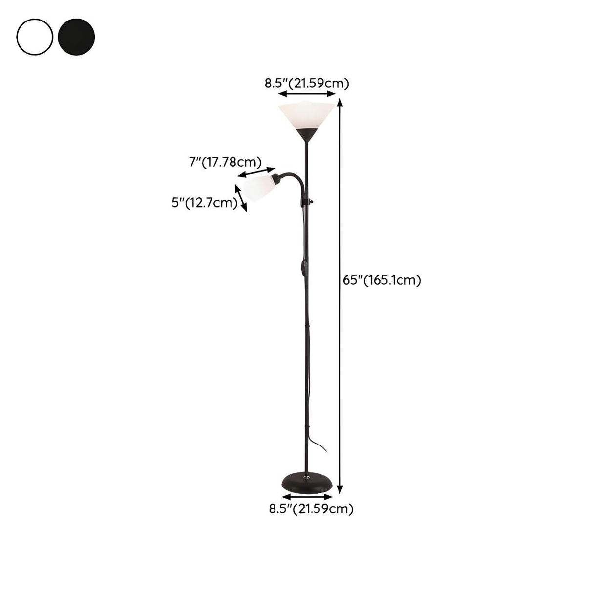 2-Light Black Cone Adjustable Reading Floor Lamp 