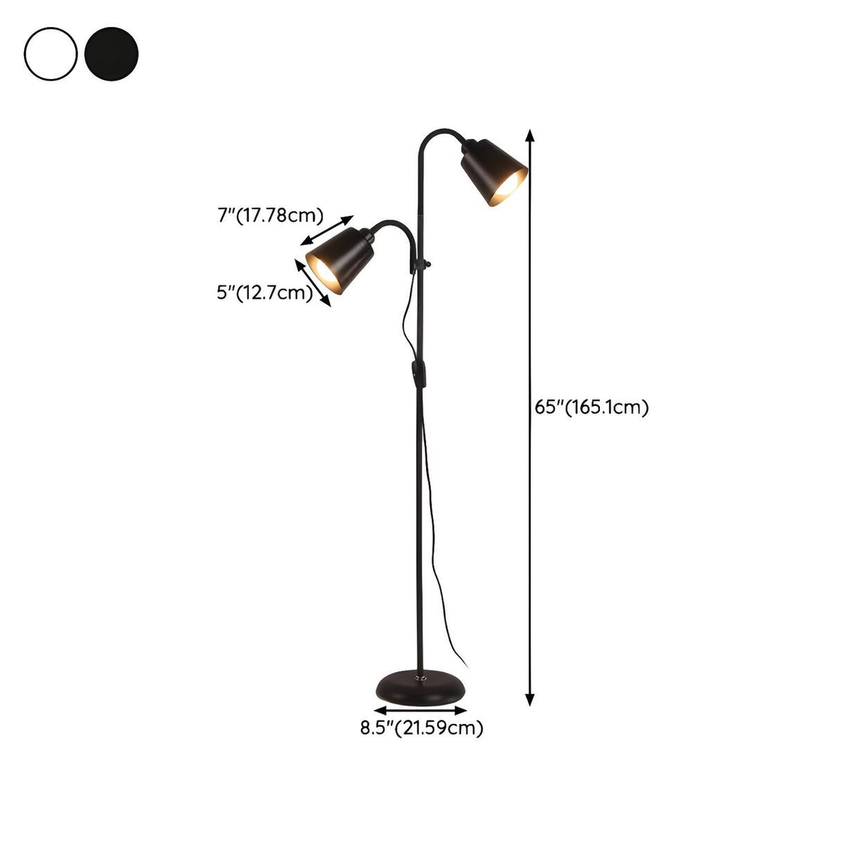 2-Light Black Cone Adjustable Reading Floor Lamp Image - 16