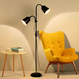 2-Light Black Cone Adjustable Reading Floor Lamp Image - 5