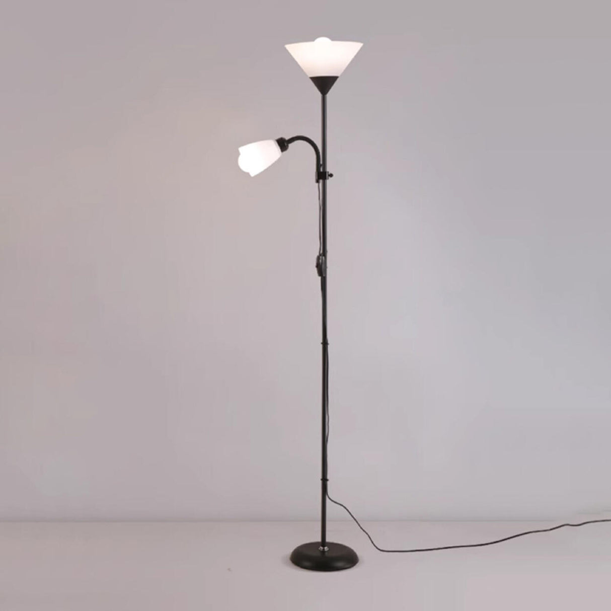 2-Light Black Cone Adjustable Reading Floor Lamp Image - 7