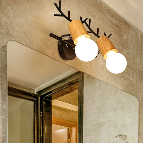 2-Light Black Decorative Antlers Vanity Wall Light Image - 1