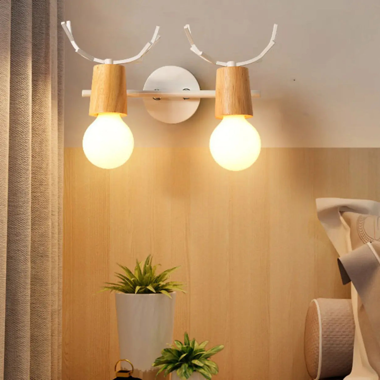 2-Light Black Decorative Antlers Vanity Wall Light Image - 2