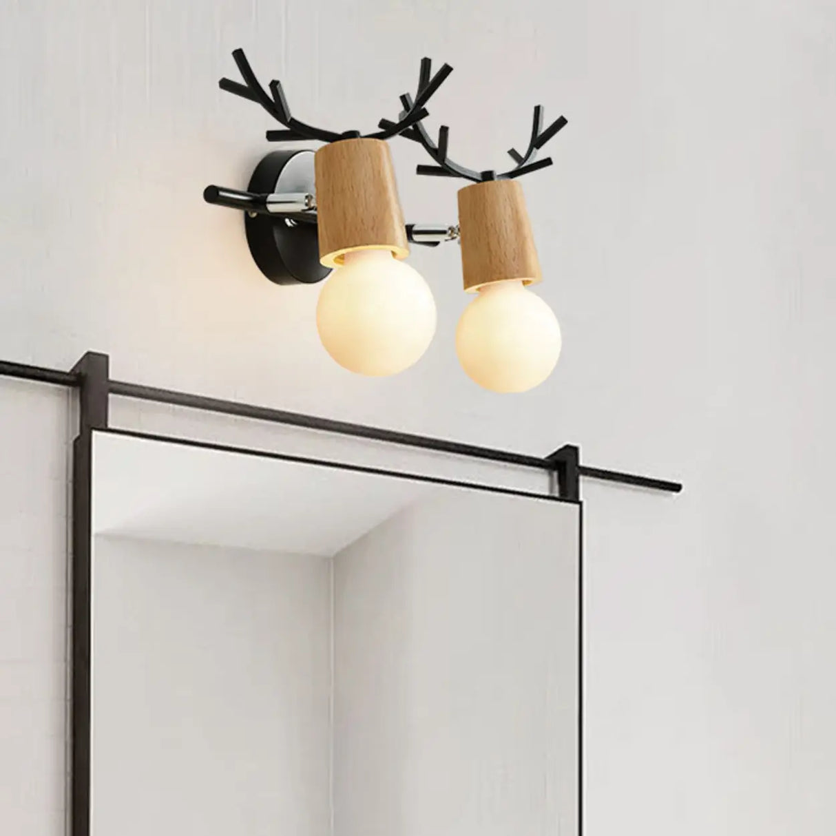 2-Light Black Decorative Antlers Vanity Wall Light Image - 3