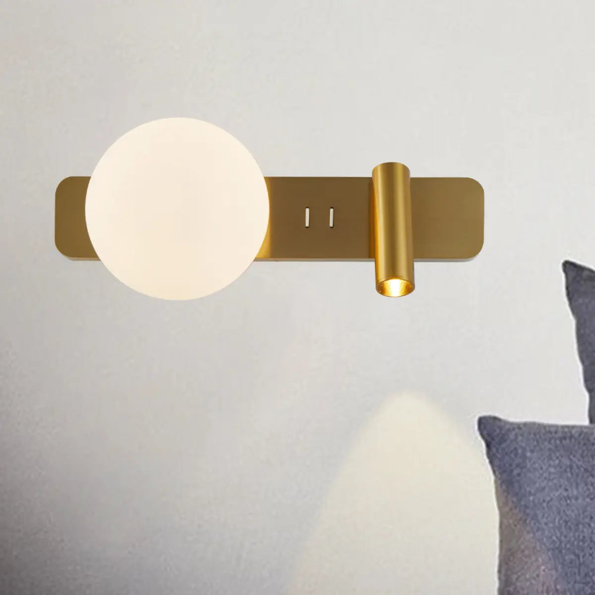 2-Light Brass Cylinder Globe Aluminum Reading Wall Sconce Image - 1