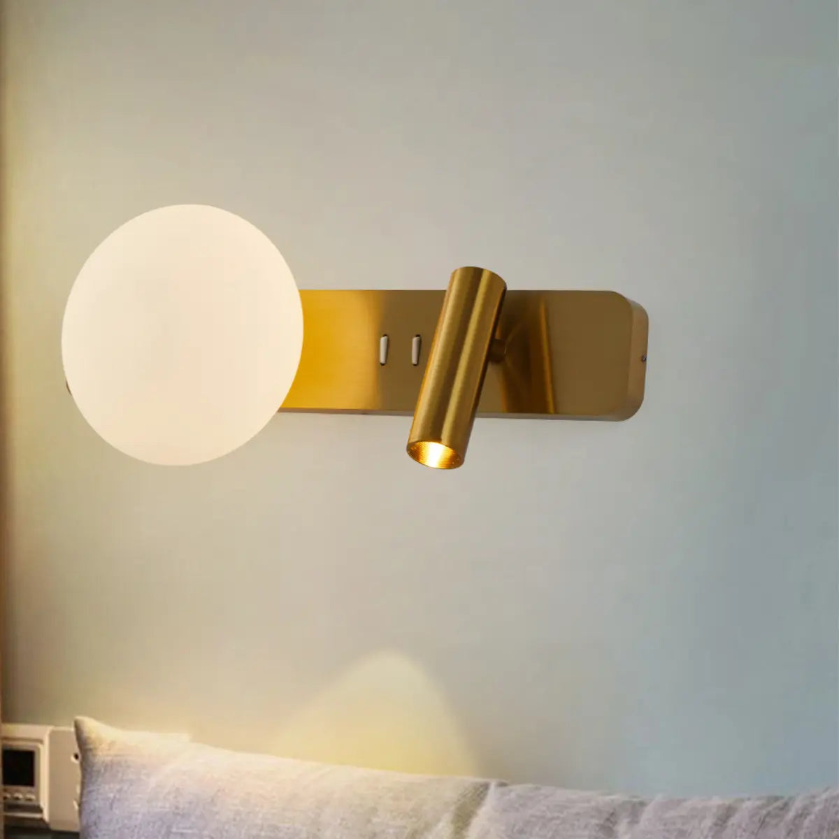 2-Light Brass Cylinder Globe Aluminum Reading Wall Sconce Image - 3