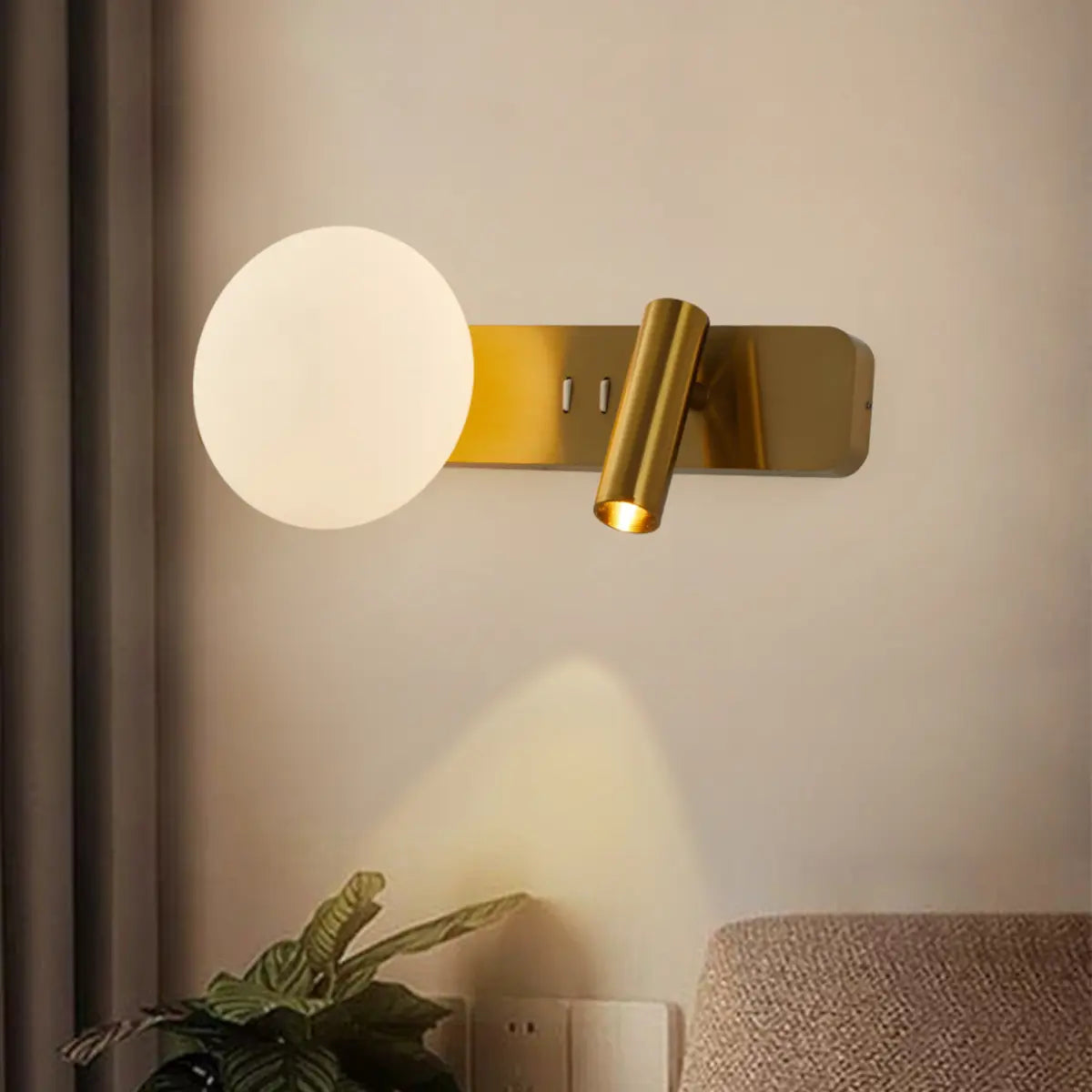 2-Light Brass Cylinder Globe Aluminum Reading Wall Sconce Image - 8