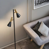 2-Light Cone Modern Gold Floor Lamp with Marble Base Image - 11