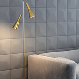 2-Light Cone Modern Gold Floor Lamp with Marble Base Image - 12