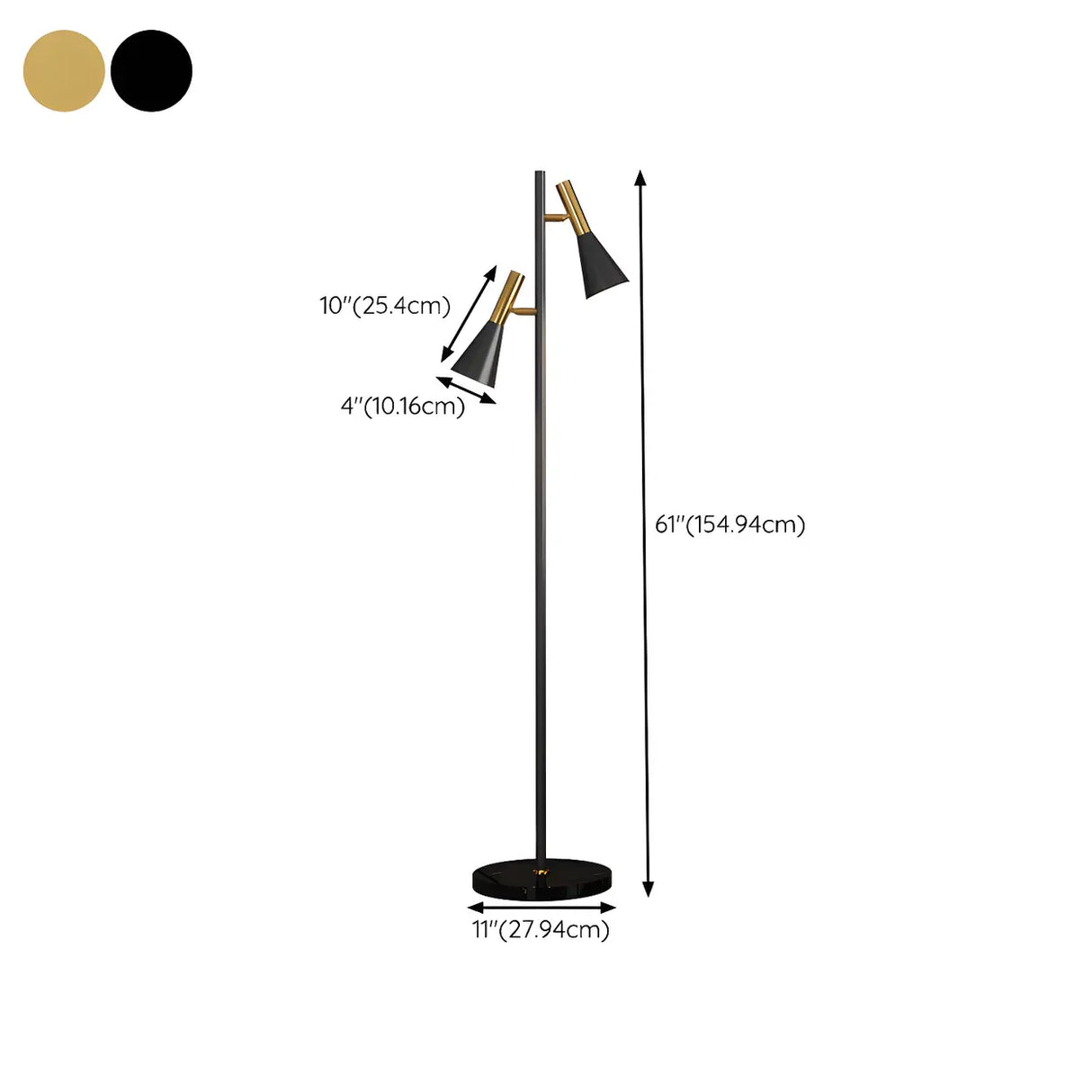 2-Light Cone Modern Gold Floor Lamp with Marble Base 