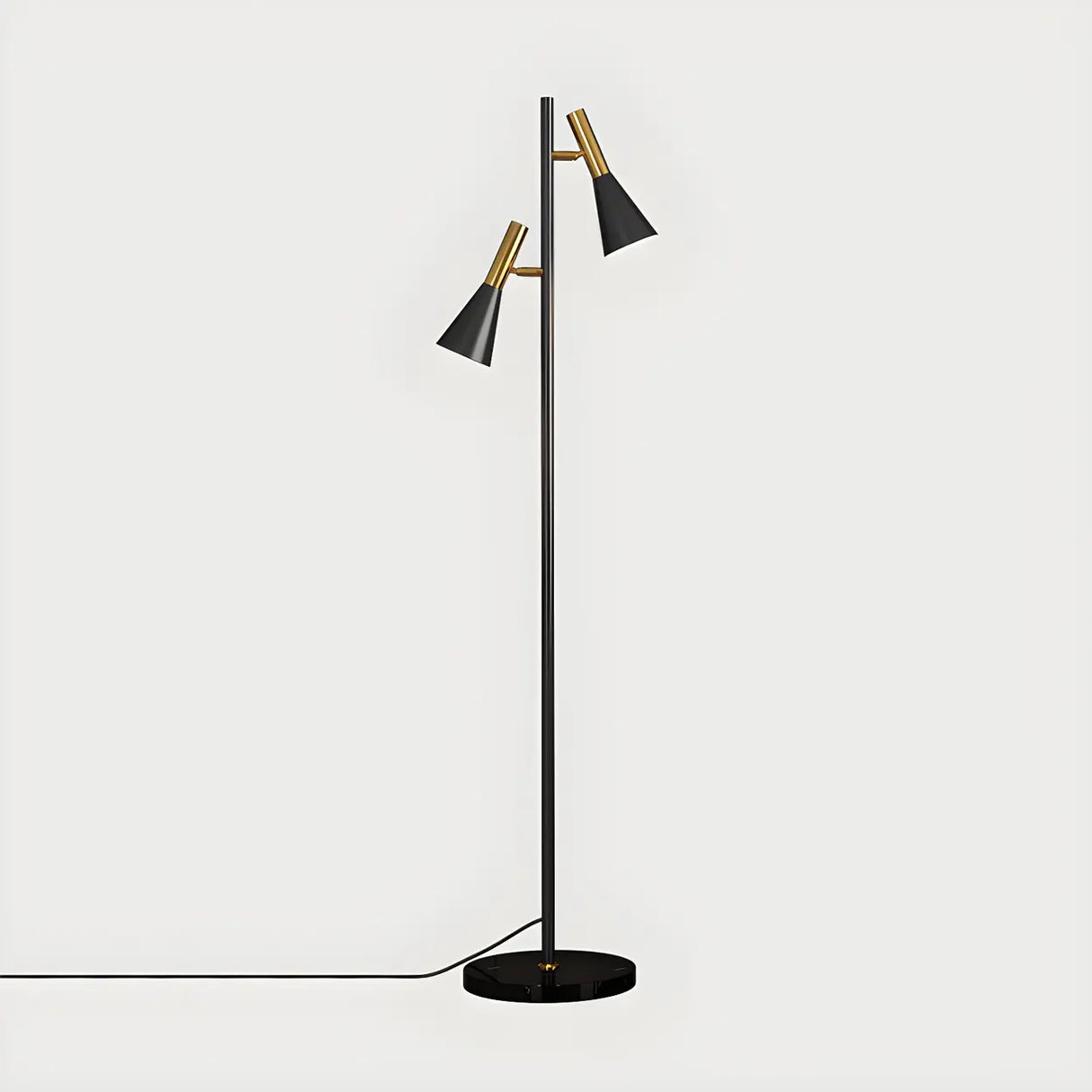 2-Light Cone Modern Gold Floor Lamp with Marble Base Image - 6