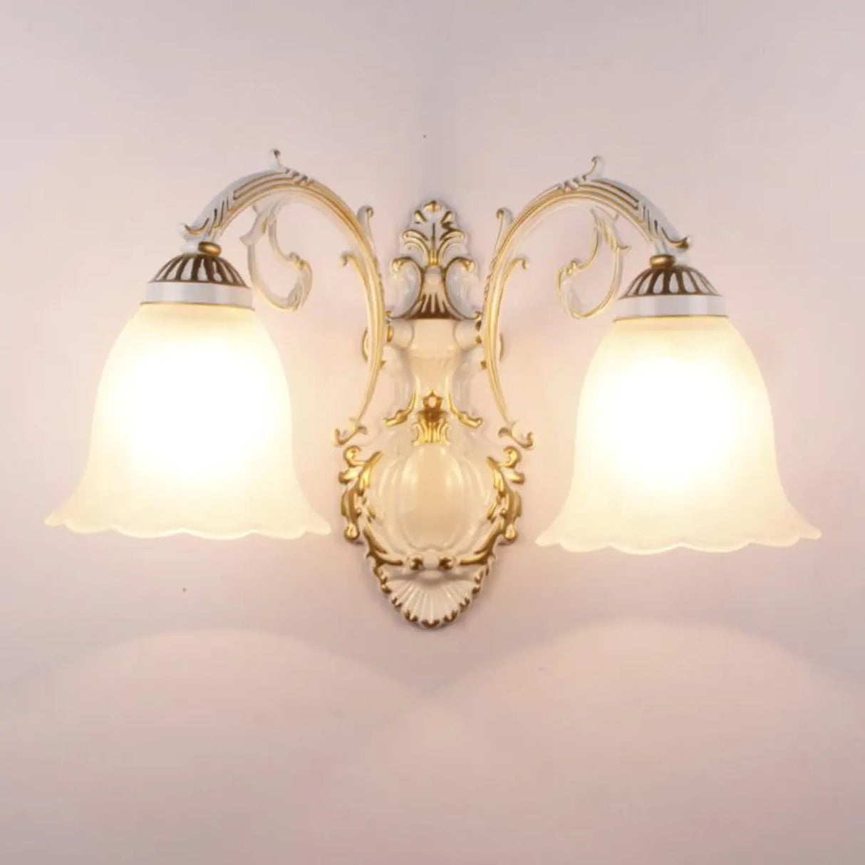 2-Light European White Bell-Shaped LED Vanity Light Image - 1