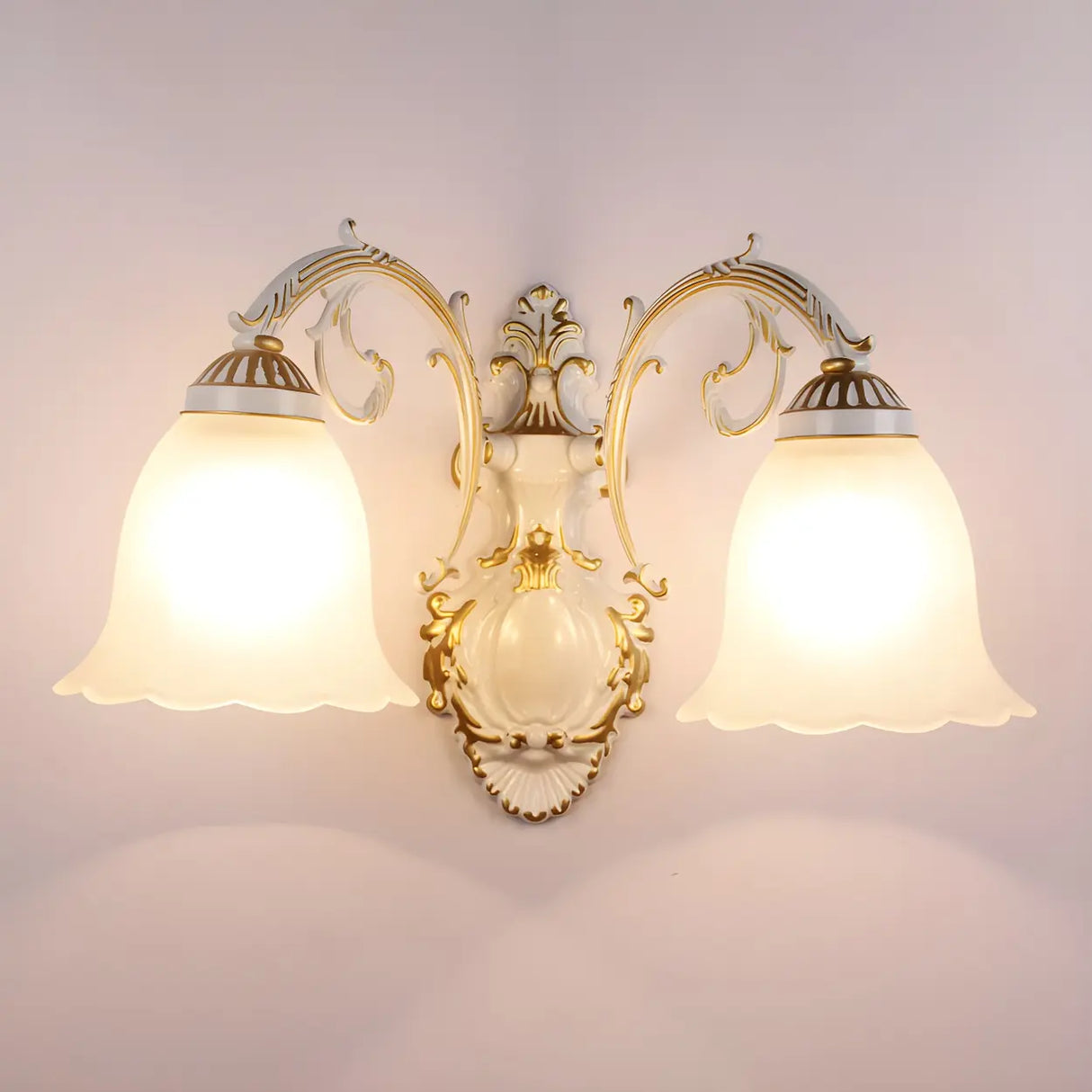 2-Light European White Bell-Shaped LED Vanity Light Image - 12