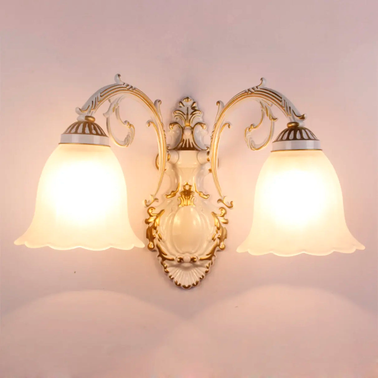 2-Light European White Bell-Shaped LED Vanity Light Image - 7