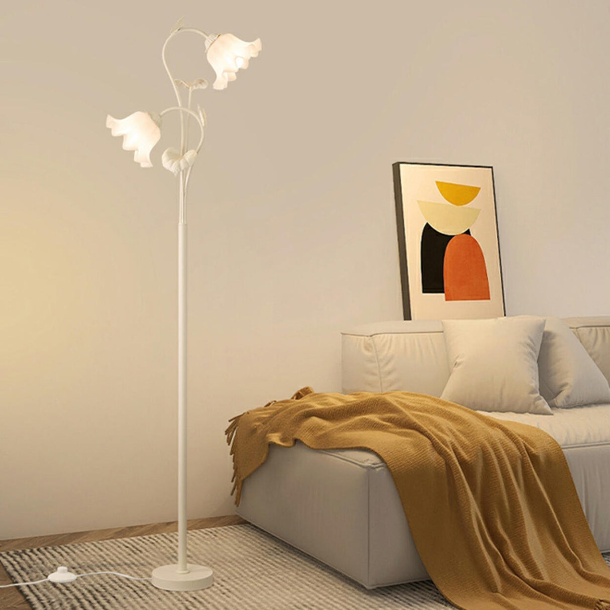 2-Light Exquisite White Floral Metal Floor Lamp Image - 3