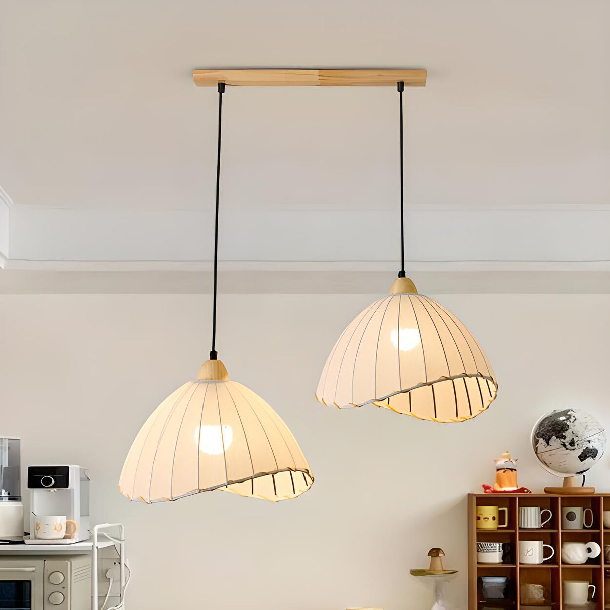 2-Light Fabric Scalloped Dome Island Pendant Light Image - 1