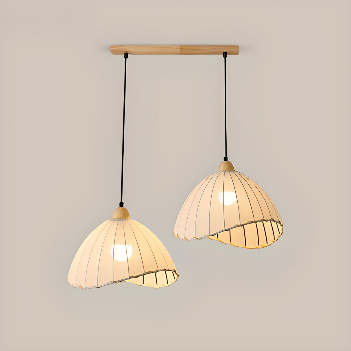 2-Light Fabric Scalloped Dome Island Pendant Light Image - 2