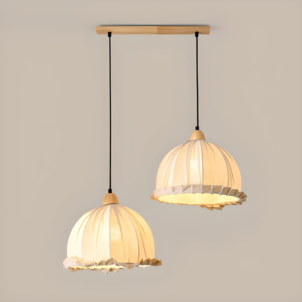 2-Light Fabric Scalloped Dome Island Pendant Light Image - 5