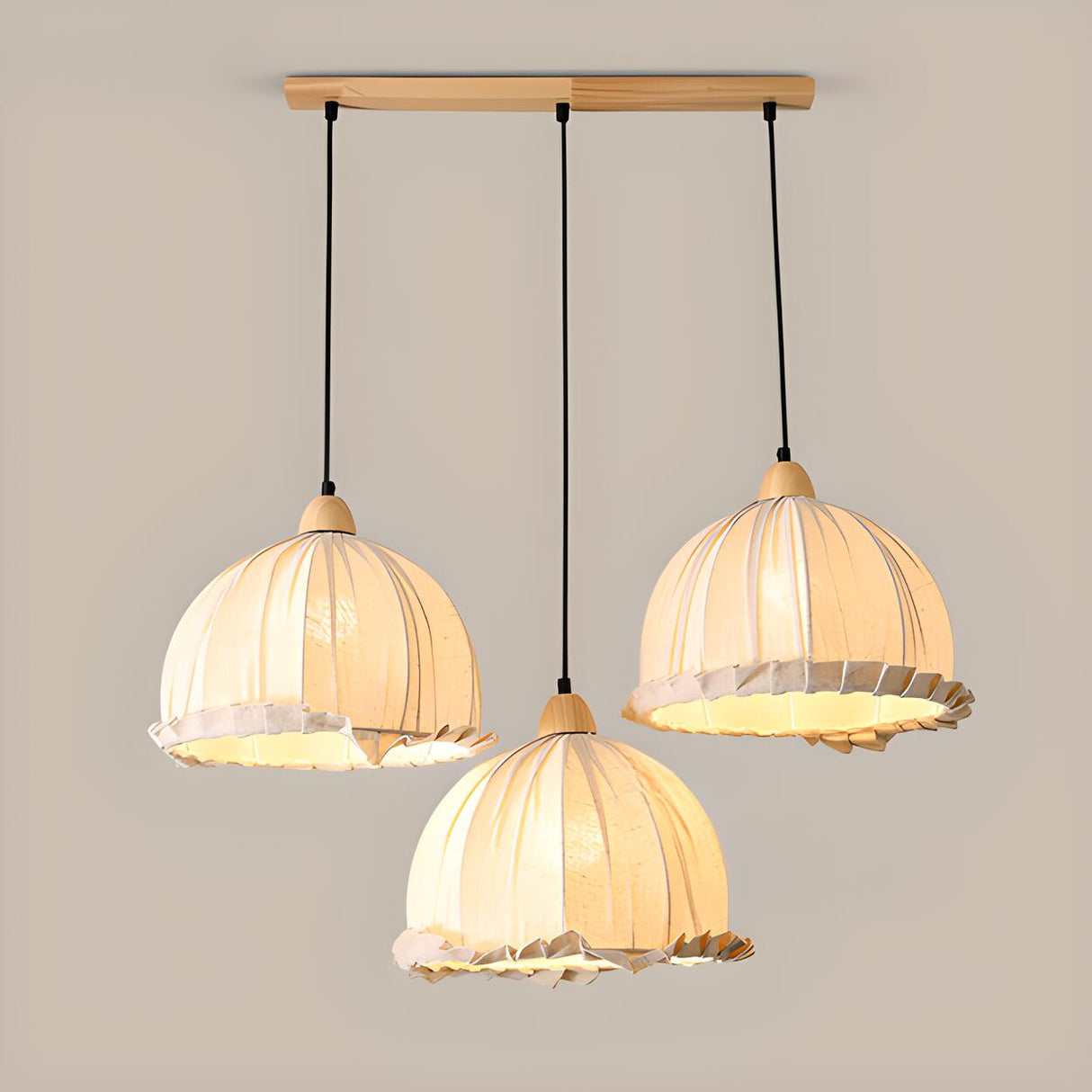 2-Light Fabric Scalloped Dome Island Pendant Light Image - 7