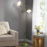 2-Light Fresh Green Floral Living Room Floor Lamp Image - 2