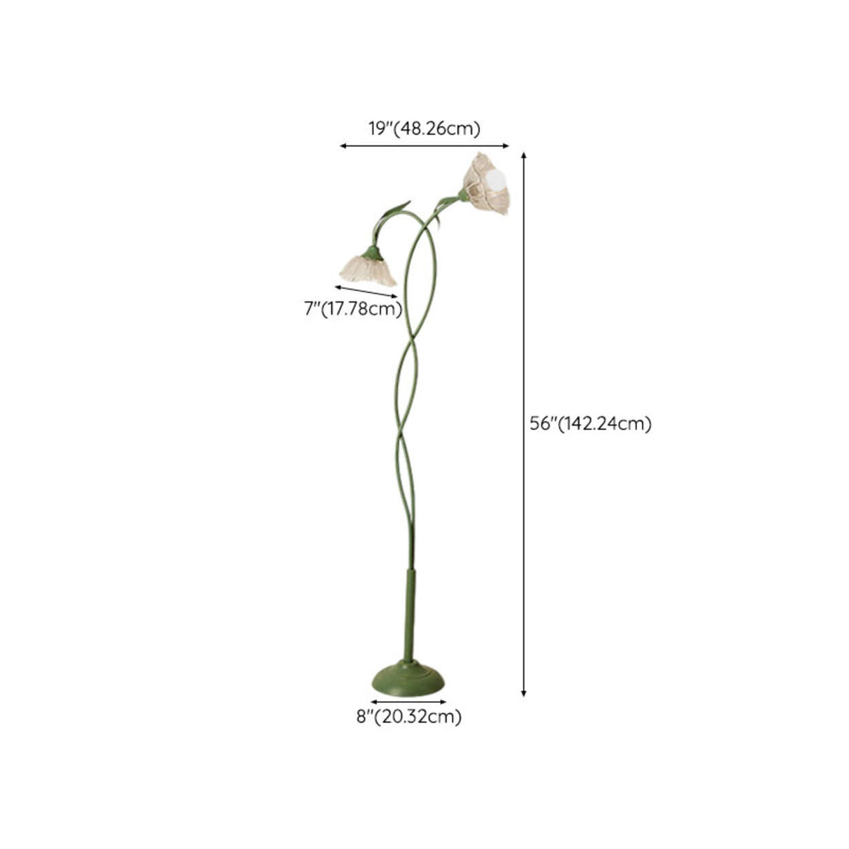 2-Light Fresh Green Floral Living Room Floor Lamp 